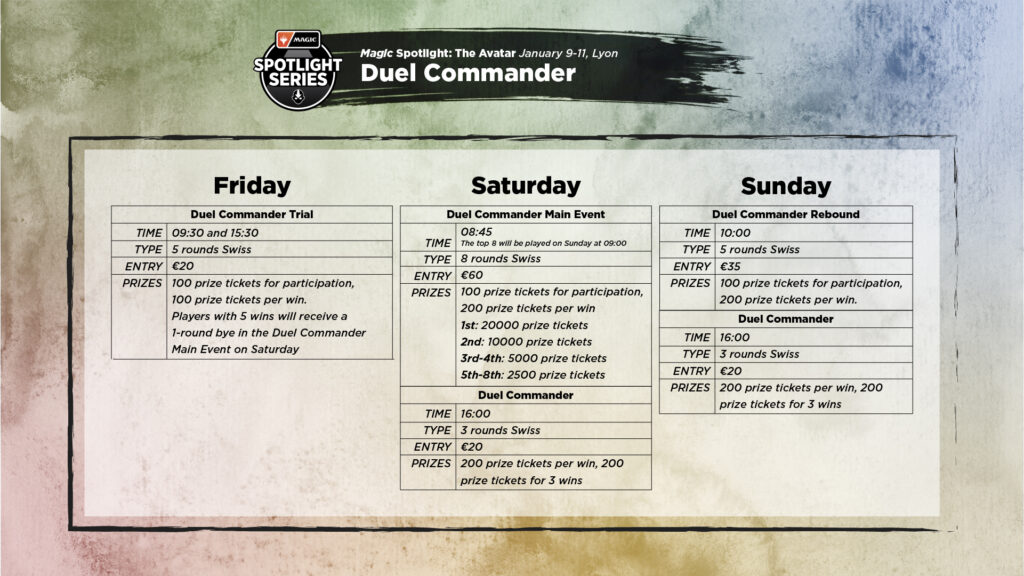 duel commander schedule spotlight lyon